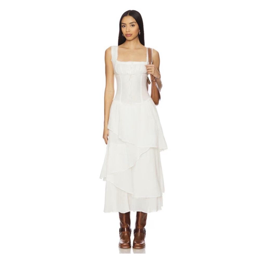NWT FREE PEOPLE In My Dreams Tiered Midi Dress •S• Ivory Corset Top Gauze $148 - Picture 2 of 11